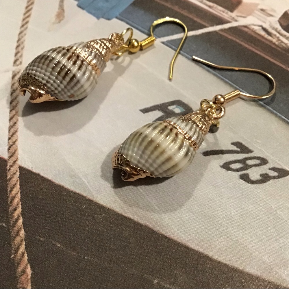 18k gold natural shells earrings 925 silver new